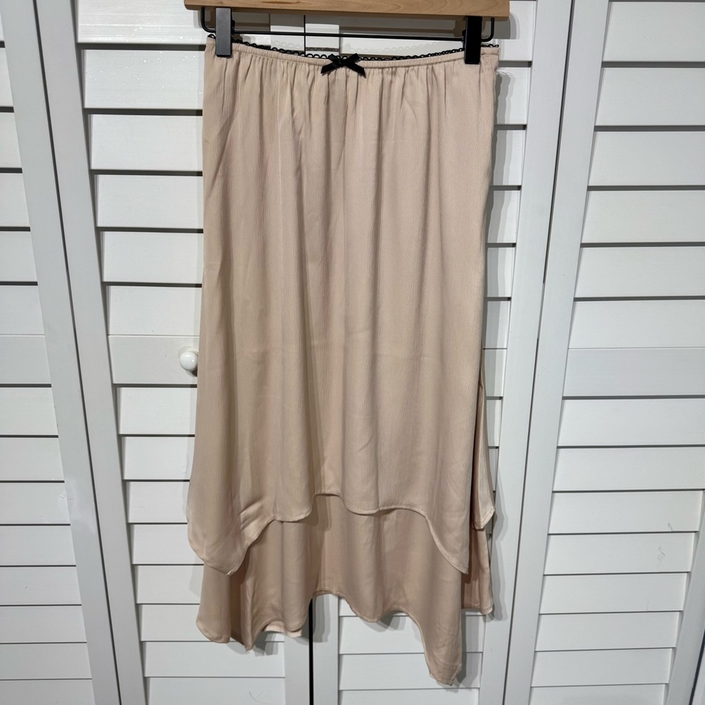 Lush Layered Chiffon Midi Skirt Beige Size Small‎ Boho Asymmetrical